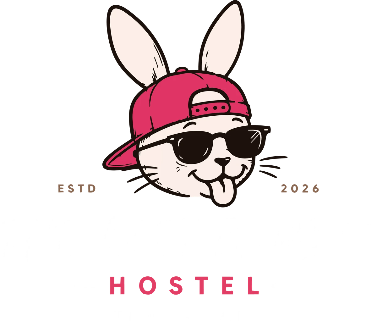 The Lazy Rabbit Hostel — a relaxed rabbit with a red cap and sunglasses